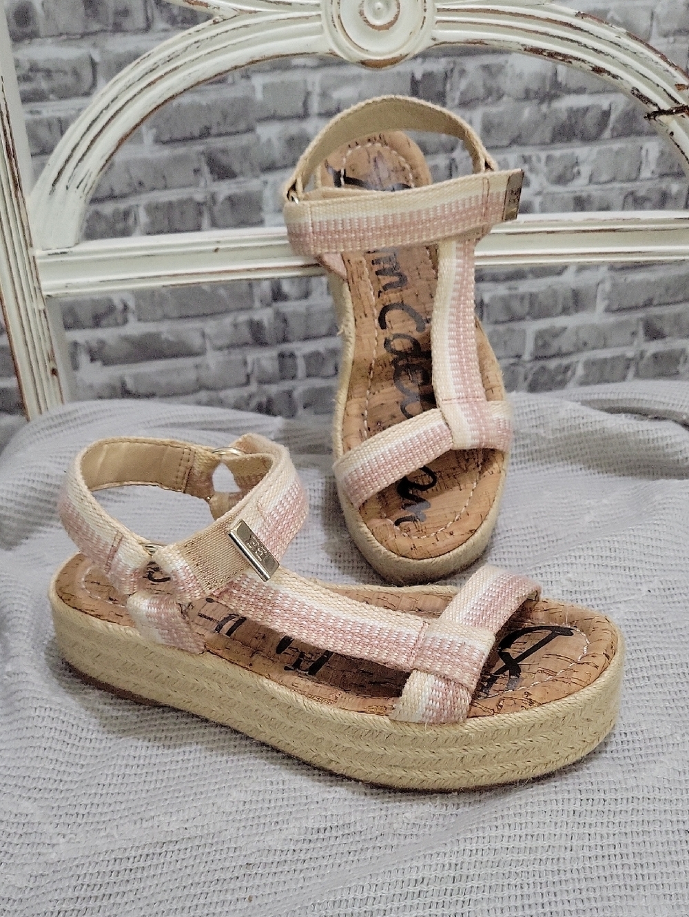 Sam Edelman Pink and Cream Espadrille Platform Strappy Sandals Womens 8